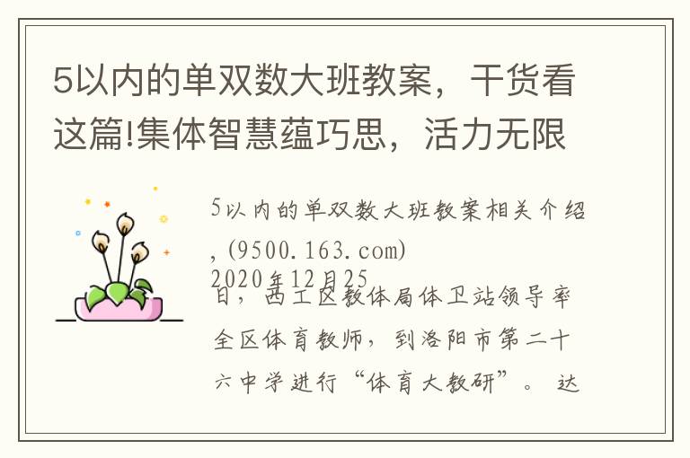 5以内的单双数大班教案,干货看这篇!集体智慧蕴巧思,活力无限溢青春——洛阳市第二十六中学阳光大课间掠影