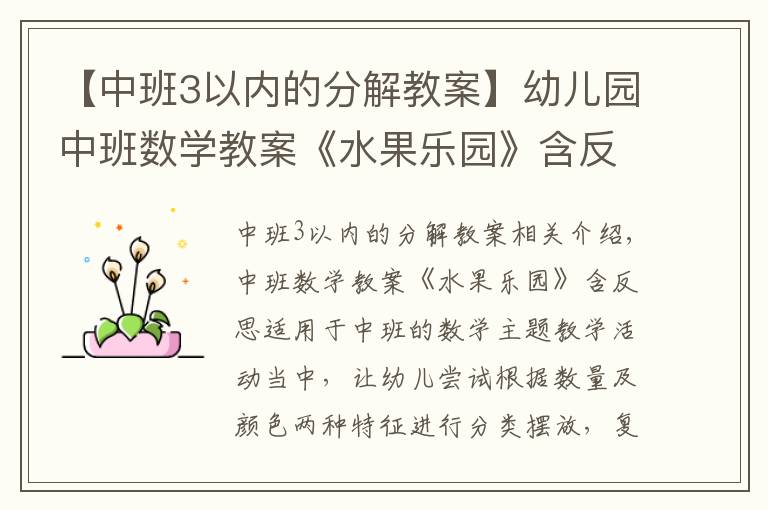 【中班3以内的分解教案】幼儿园中班数学教案《水果乐园》含反思
