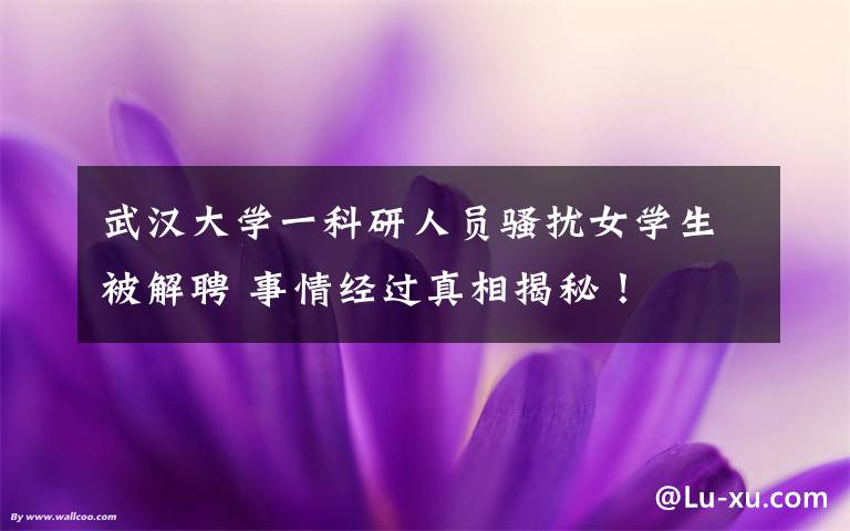 武汉大学一科研人员骚扰女学生被解聘 事情经过真相揭秘!