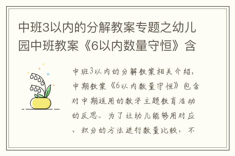 中班3以内的分解教案专题之幼儿园中班教案《6以内数量守恒》含反思