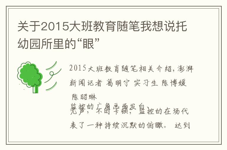 关于2015大班教育随笔我想说托幼园所里的“眼”