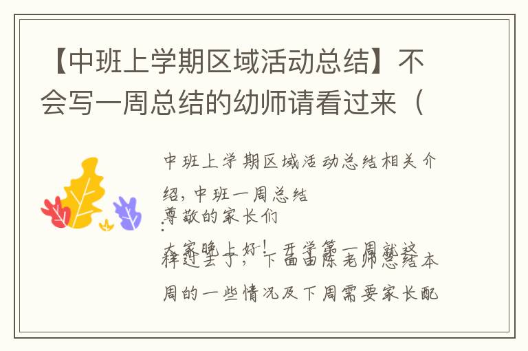 【中班上学期区域活动总结】不会写一周总结的幼师请看过来(二)