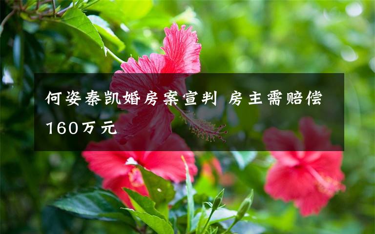 何姿秦凯婚房案宣判 房主需赔偿160万元
