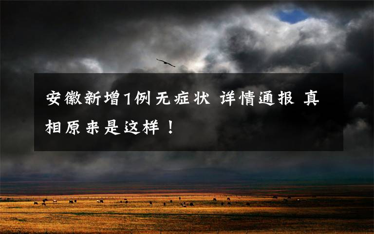 安徽新增1例无症状 详情通报 真相原来是这样!