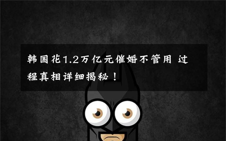 韩国花1.2万亿元催婚不管用 过程真相详细揭秘!