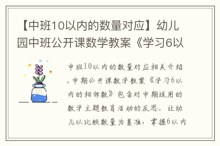 【中班10以内的数量对应】幼儿园中班公开课数学教案《学习6以内的相邻数》含反思