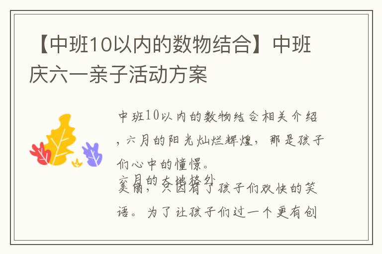 【中班10以内的数物结合】中班庆六一亲子活动方案