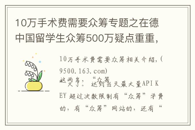 10万手术费需要众筹专题之在德中国留学生众筹500万疑点重重，真的是为治病吗？