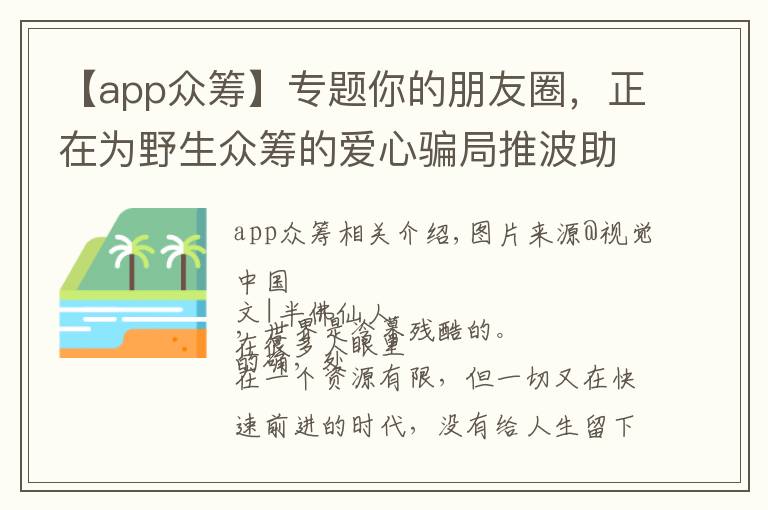 【app众筹】专题你的朋友圈，正在为野生众筹的爱心骗局推波助澜