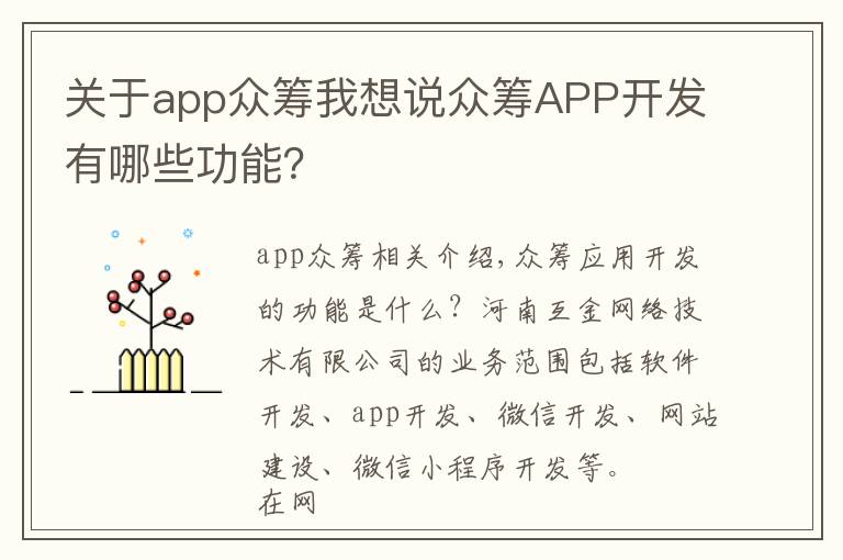 关于app众筹我想说众筹APP开发有哪些功能?