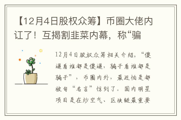 【12月4日股权众筹】币圈大佬内讧了!互揭割韭菜内幕,称“骗子看谁都是骗子”,被揭底裤的大佬们纷纷还击