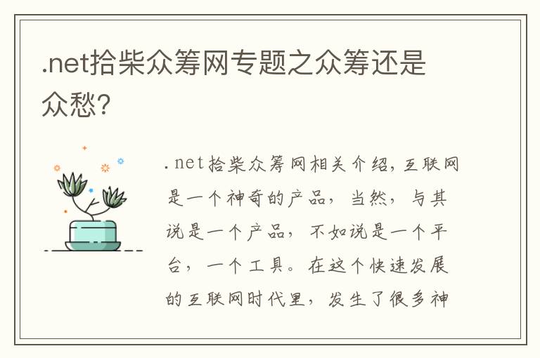 .net拾柴众筹网专题之众筹还是众愁?