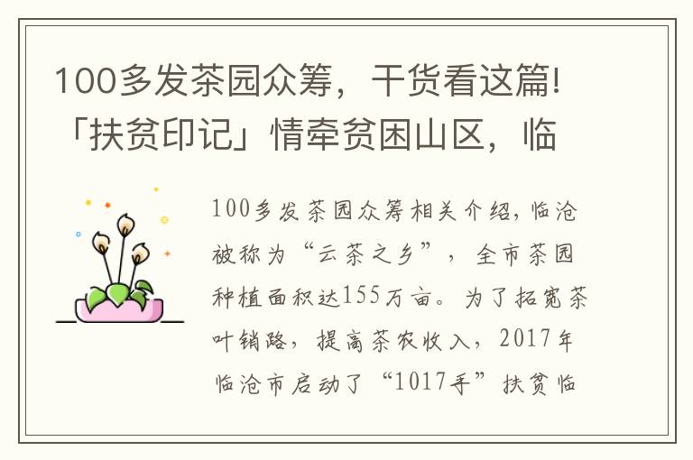 100多发茶园众筹,干货看这篇!「扶贫印记」情牵贫困山区,临沧“扶贫爱心茶”累销1.7亿元