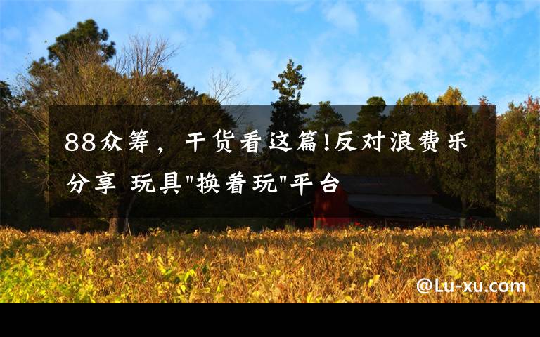 88众筹,干货看这篇!反对浪费乐分享 玩具"换着玩"平台已服务上万家庭