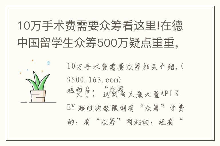 10万手术费需要众筹看这里!在德中国留学生众筹500万疑点重重，真的是为治病吗？