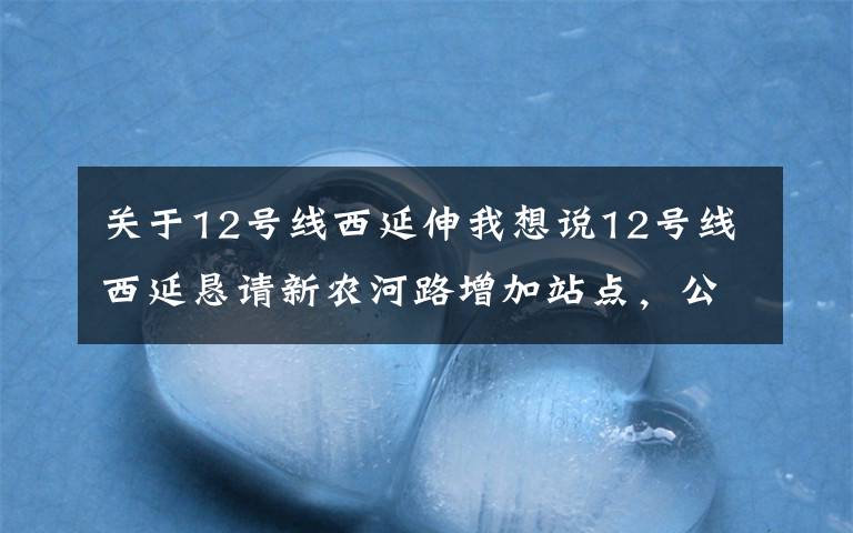 关于12号线西延伸我想说12号线西延恳请新农河路增加站点,公交+地铁到静安寺单程2小时