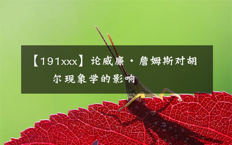 【191xxx】论威廉·詹姆斯对胡塞尔现象学的影响