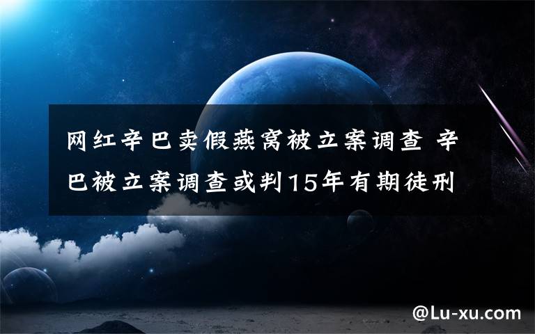 网红辛巴卖假燕窝被立案调查 辛巴被立案调查或判15年有期徒刑