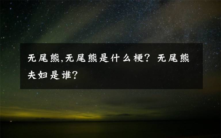 无尾熊,无尾熊是什么梗?无尾熊夫妇是谁?