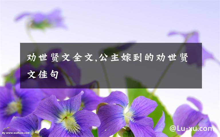 劝世贤文全文,公主嫁到的劝世贤文佳句