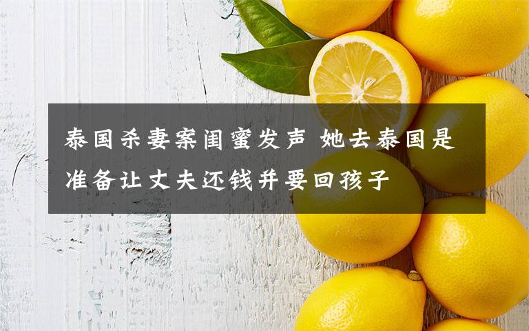 泰国杀妻案闺蜜发声 她去泰国是准备让丈夫还钱并要回孩子