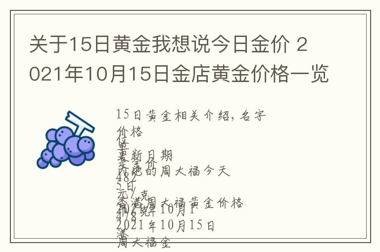 关于15日黄金我想说今日金价 2021年10月15日金店黄金价格一览表
