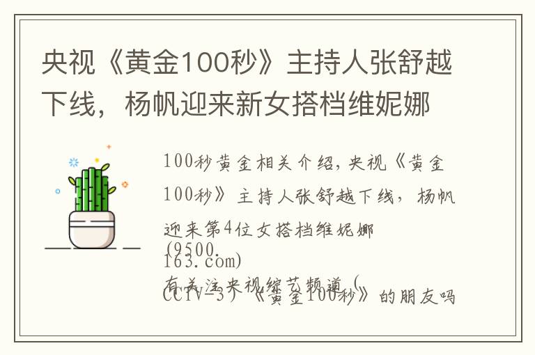 央视《黄金100秒》主持人张舒越下线,杨帆迎来新女搭档维妮娜