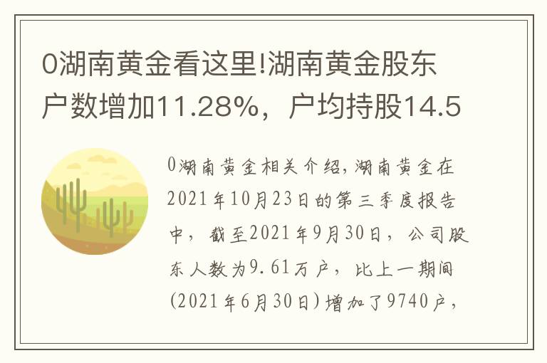 0湖南黄金看这里!湖南黄金股东户数增加11.28%，户均持股14.58万元