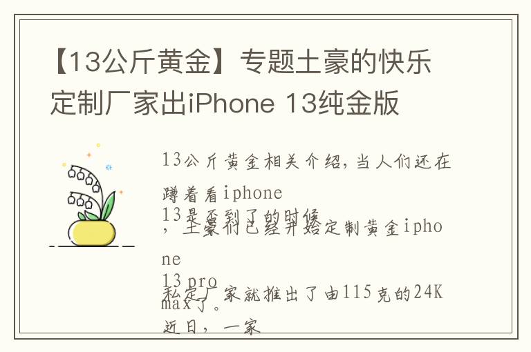 【13公斤黄金】专题土豪的快乐 定制厂家出iPhone 13纯金版