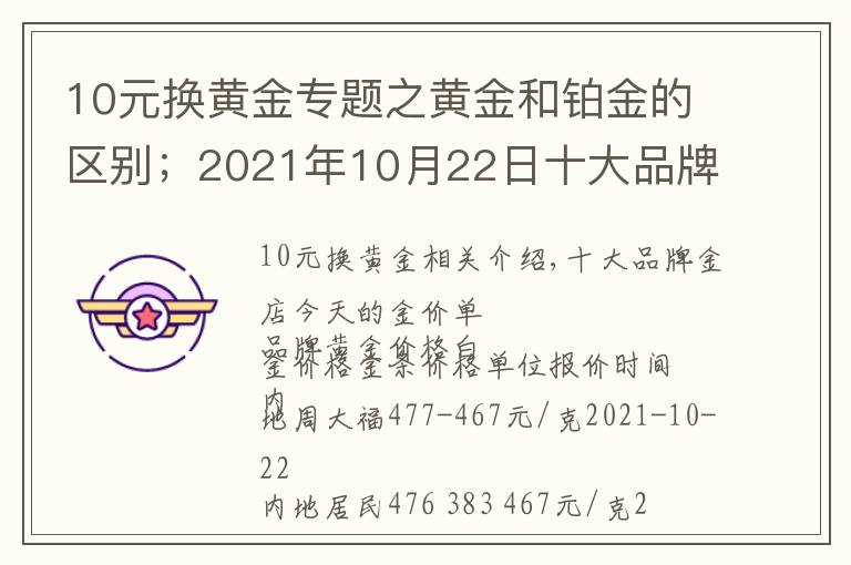 10元换黄金专题之黄金和铂金的区别;2021年10月22日十大品牌金店今日金价表
