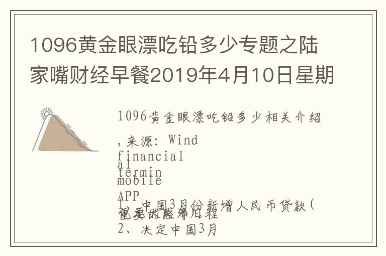 1096黄金眼漂吃铅多少专题之陆家嘴财经早餐2019年4月10日星期三