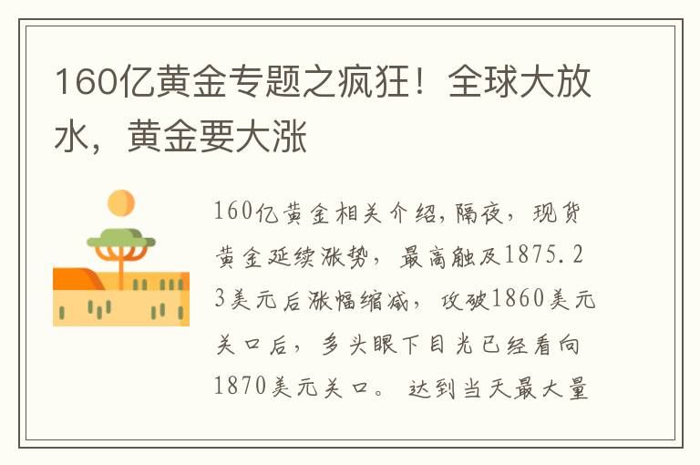 160亿黄金专题之疯狂!全球大放水,黄金要大涨