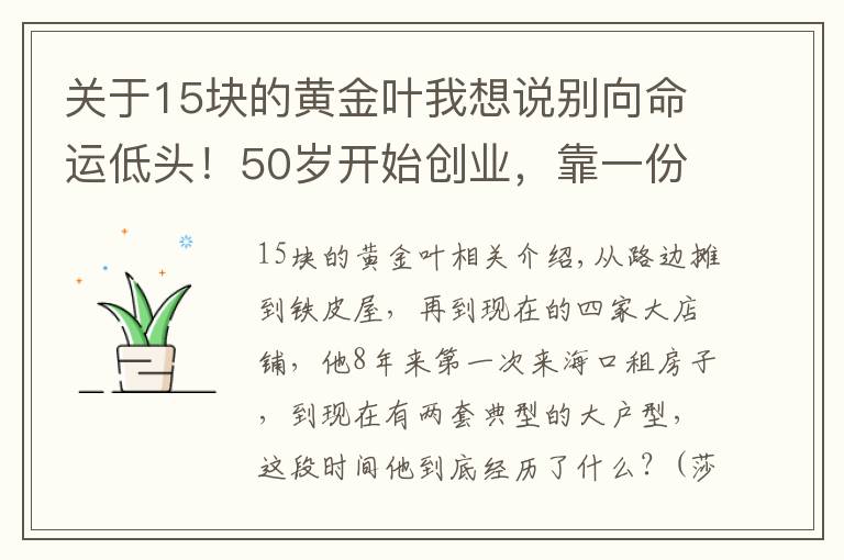 关于15块的黄金叶我想说别向命运低头!50岁开始创业,靠一份三块钱的豆花起步