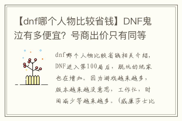 【dnf哪个人物比较省钱】DNF鬼泣有多便宜？号商出价只有同等打造剑魂4/1，玩家哭了