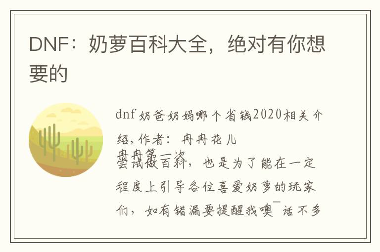 DNF:奶萝百科大全,绝对有你想要的