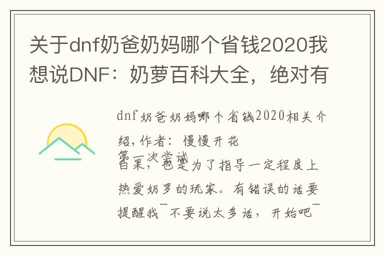关于dnf奶爸奶妈哪个省钱2020我想说DNF:奶萝百科大全,绝对有你想要的