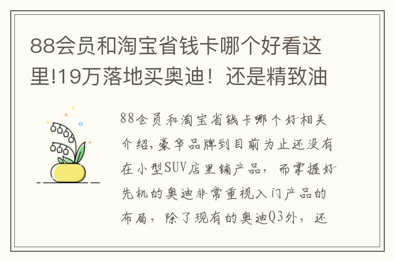 88会员和淘宝省钱卡哪个好看这里!19万落地买奥迪！还是精致油耗低SUV 还有比这更划算的吗？