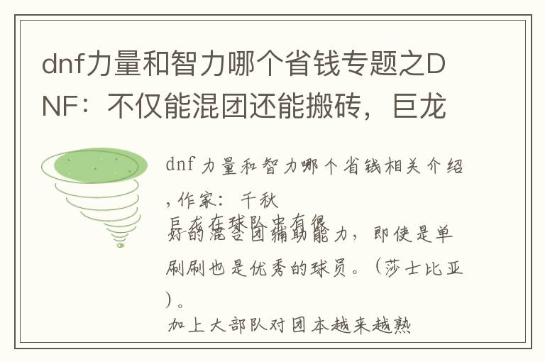 dnf力量和智力哪个省钱专题之DNF：不仅能混团还能搬砖，巨龙搬砖附魔用这些