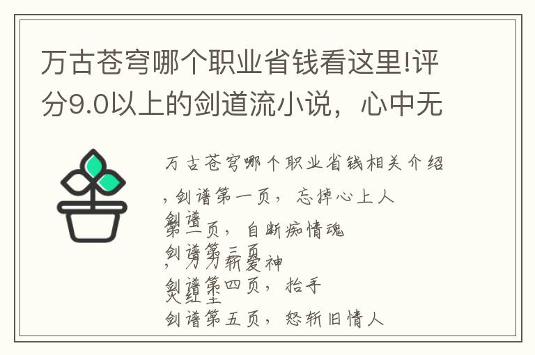 万古苍穹哪个职业省钱看这里!评分9.0以上的剑道流小说,心中无女人,拔剑自然神,各位拔剑吧
