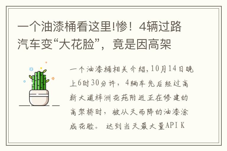一个油漆桶看这里!惨!4辆过路汽车变“大花脸”,竟是因高架桥上施工油漆桶倒了
