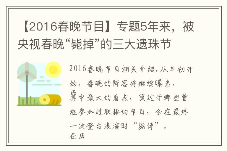 【2016春晚节目】专题5年来,被央视春晚“毙掉”的三大遗珠节目,最后都怎么样了?