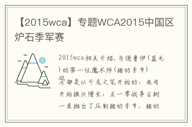 【2015wca】专题WCA2015中国区炉石季军赛