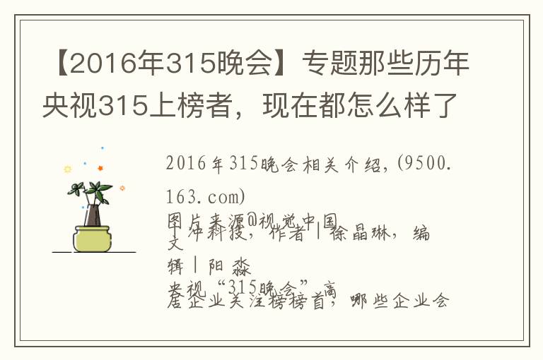 【2016年315晚会】专题那些历年央视315上榜者,现在都怎么样了?