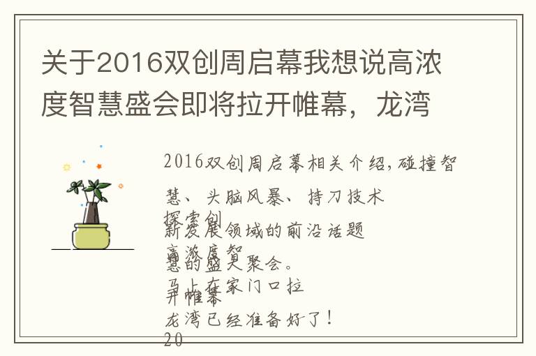 关于2016双创周启幕我想说高浓度智慧盛会即将拉开帷幕,龙湾已准备好!