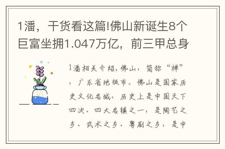 1潘,干货看这篇!佛山新诞生8个巨富坐拥1.047万亿,前三甲总身价6900亿
