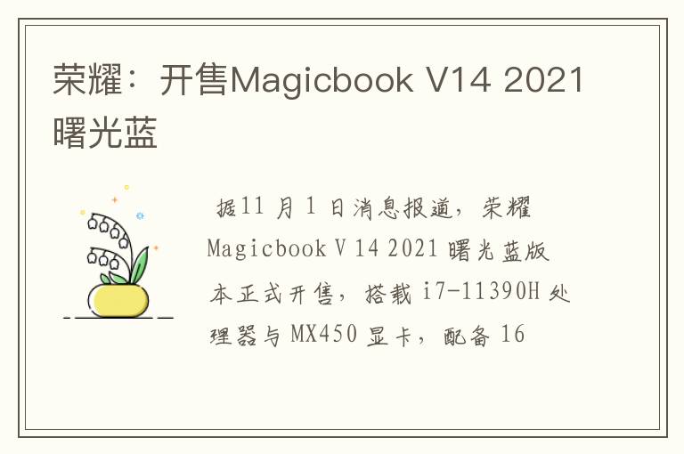 荣耀:开售Magicbook V14 2021曙光蓝