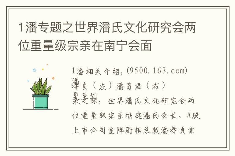 1潘专题之世界潘氏文化研究会两位重量级宗亲在南宁会面
