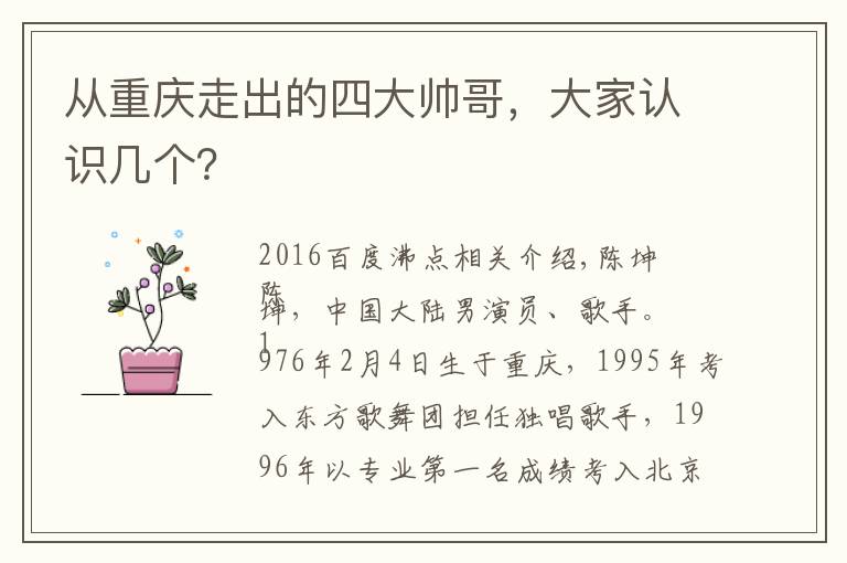 从重庆走出的四大帅哥，大家认识几个？