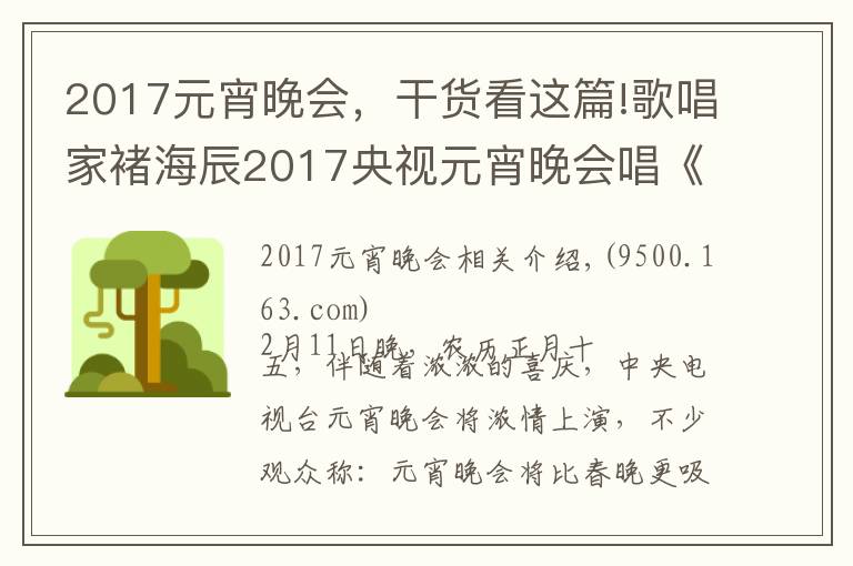 2017元宵晚会，干货看这篇!歌唱家褚海辰2017央视元宵晚会唱《母亲是中华》