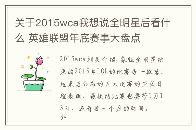 关于2015wca我想说全明星后看什么 英雄联盟年底赛事大盘点